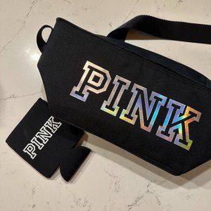 pink mini cooler and can koozie